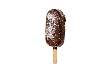 ice cream on a wooden stick on a white background in the studio