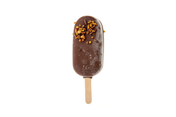 ice cream on a wooden stick on a white background in the studio