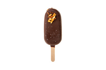 ice cream on a wooden stick on a white background in the studio