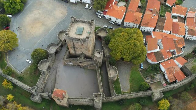 Medieval castle in fortress . Aerial Drone Video