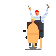 hairdresser cutting man's hair vector,  the character of hairstylist.