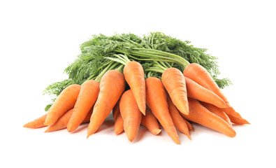Bunch of fresh ripe carrots isolated on white