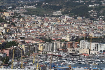 Fototapeta na wymiar Salerno, Italy - July 1, 2017: Aerial view of the Gulf of Salerno