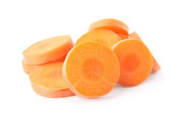 Fototapeta na wymiar Slices of fresh ripe carrot isolated on white
