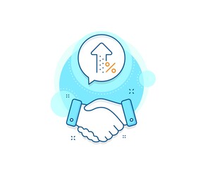 Discount sign. Handshake deal complex icon. Increasing percent line icon. Credit percentage growing symbol. Agreement shaking hands banner. Increasing percent sign. Vector