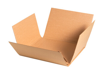 Brown cardboard carton box, flat folder isolated