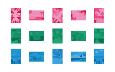 Summer pink blue and green banners set vector design