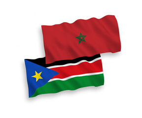 Flags of Republic of South Sudan and Morocco on a white background