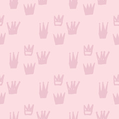 Hand dawn crown silhouettes seamless pattern. Soft pink background. Simple backdrop.