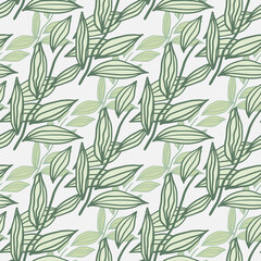 Fototapeta na wymiar Outline branches silhouettes botanic isolated seamless pattern. Floral backdrop with white background.