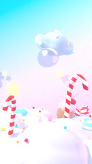Cartoon sweet candy land. 3d rendering picture. (vertical)