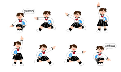 本を片手に指を指すブレザー女子