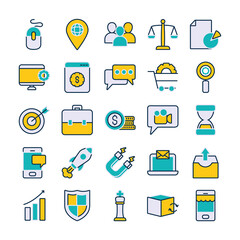 portfolio and marketing icon set, line and fill style