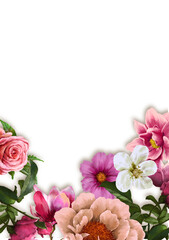 watercolor painting of leaves and flower, on white background