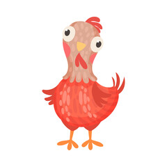Feathered Hen as Farm Bird Isolated on White Background Vector Illustration