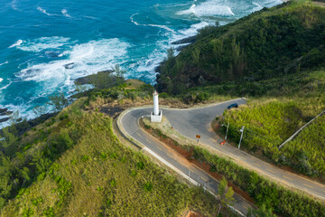 Beautiful view of the lighthouse and the sea. Ponta Negra Lighthouse. The city of Ponta Negra, State of Rio de Janeiro, Brazil. 