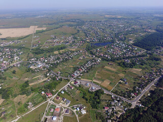 Aerial view of the saburb landscape (drone image). Near Kiev
