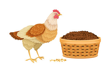 Hen and Chicken Manure in Basket as Organic Fertilizer for Soil and Plant Growth Vector Illustration