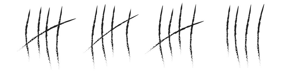 tally mark vector. prison jail scratch date number.hash counter. day line on the wall. five stripes icon isolated on white background.