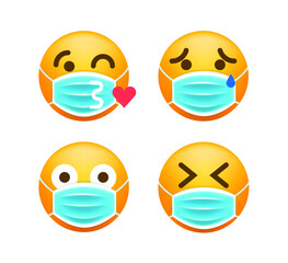 Set of Cute Emoticons on White Background . Isolated Vector Illustration 