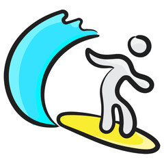 
Icon of surfing in doodle editable design 
