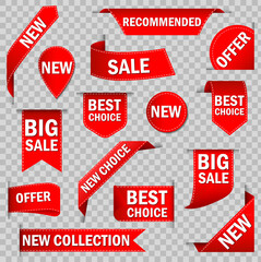 Price tags vector collection. Ribbon sale banners isolated. New collection offers. Big sale  badges.