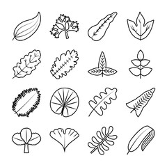 tropical leaves line style icon set vector design