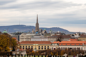 Cityscape with view of Unteres Belvedere and other historic buildings in Vienna.