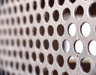 Black metal sheet with holes in door, concept background.