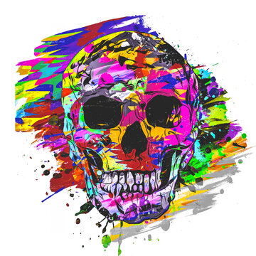 colorful skull on white background, modern graphic illustration