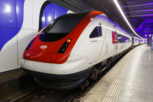 InterCity train at Flughafen Zurich Airport station in Switzerland