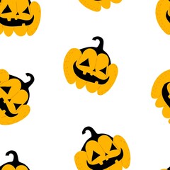 Halloween seamless pattern with cartoon pumpkins. Colorful vector flat style. holiday theme. hand drawing. design for fabric, print, wrapper, textile
