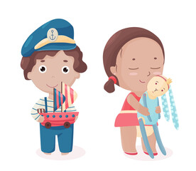 Vector happy kids play toys