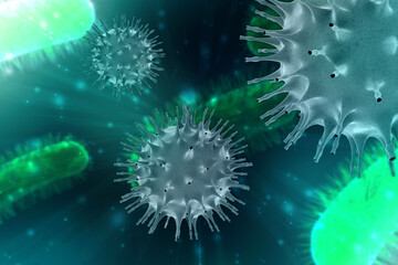 Fototapeta premium 3d render Corona virus disease COVID-19. Microscopic view of a infectious virus