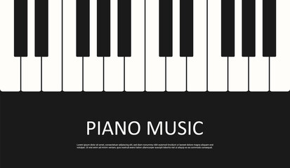 Vector banner piano music. Flat illustration on black background. Musical instrument keyboard © Irene