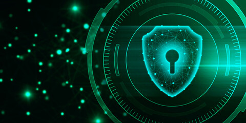 2d illustration technology cyber security in shield