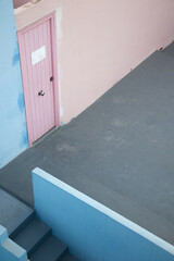 blue door in the pool