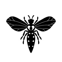 Cartoon cute bee mascot. Bee flies. Small wasp. Outline black logo element. Vector insect icon. Template design for invitation, cards, wallpaper, kindergarten. Doodle style.