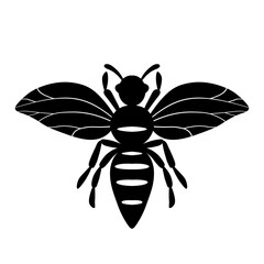 Cartoon cute bee mascot. Bee flies. Small wasp. Outline black logo element. Vector insect icon. Template design for invitation, cards, wallpaper, kindergarten. Doodle style.