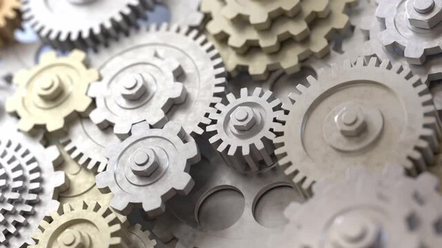 Animation of rotating cogs and gears.
