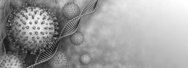 Viruses and dna. 3d rendered virus illustration, with dna molecule.

