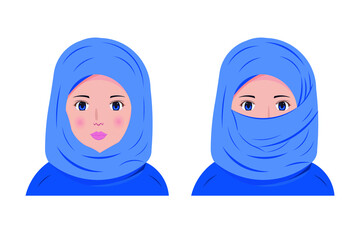 Lady with Hijab drawing in cartoon vector