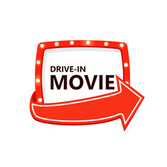 Drive-in movie icon. Marquee frame with arrow. Clipart image isolated on white background