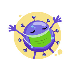 Mask cartoon of Covid-19. Funny vector design of Coronavirus character