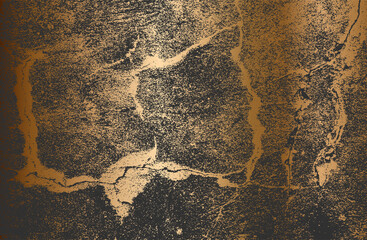 Luxury golden black metal gradient background with distressed cracked concrete texture.