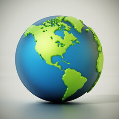 Blue and green colored globe isolated on gray. 3D illustration
