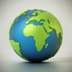 Blue and green colored globe isolated on gray. 3D illustration