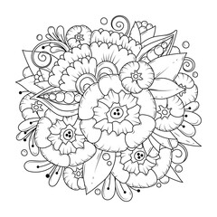 Black and white floral ornament. Coloring page for children and adults. Vector monochrome background.