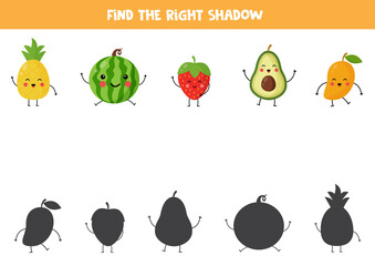 Find correct shadow of cute kawaii fruits.