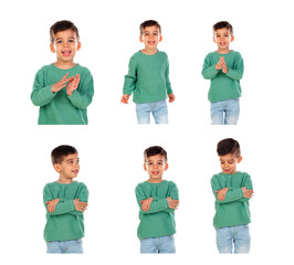 Sequence with different gestures of a funny gypsy boy
